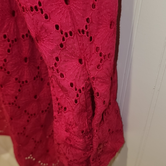 Talbots Vibrant Red Eyelet Blouse - Picture 5 of 6